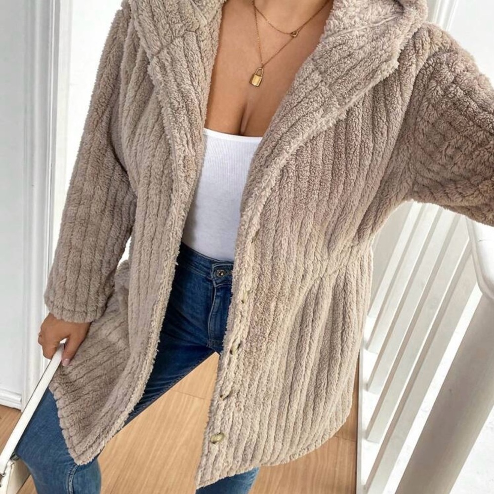 Teddy Style Faux Fur Button Up Coat - Picture 7 of 8